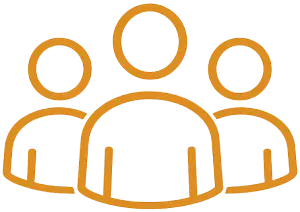 orange outline icon showing three people