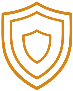 Gold outlined shield icon representing protection and security