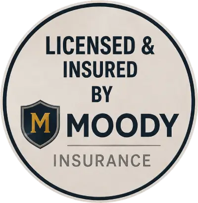 Licensed and insured by Moody Insurance logo