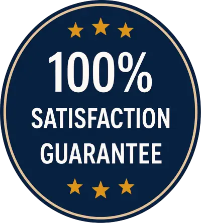 100% Satisfaction Guarantee badge with stars