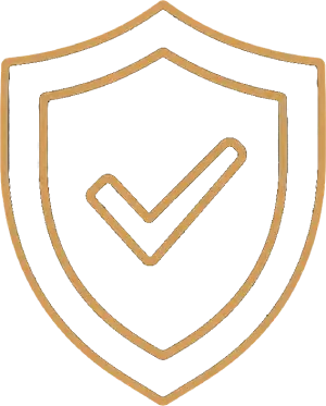 Gold shield icon with a checkmark symbol representing quality assurance and completed construction projects