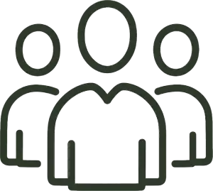 Three simple line icons of people standing together