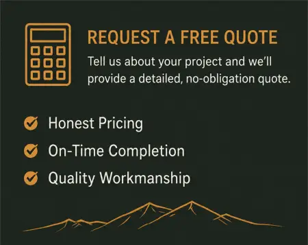Graphic promoting free construction quotes with icons for honest pricing, on-time completion, and quality workmanship.