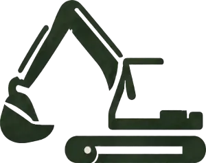 green silhouette of an excavator