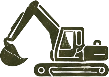 Gold line art icon of a construction excavator on tracks