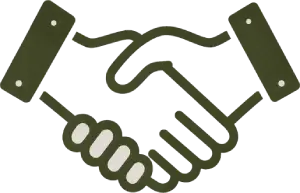 Two hands shaking, one with a green sleeve, symbolizing partnership or agreement.