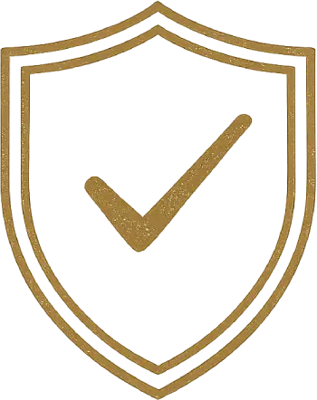 Gold shield icon with a checkmark symbol representing security and quality assurance